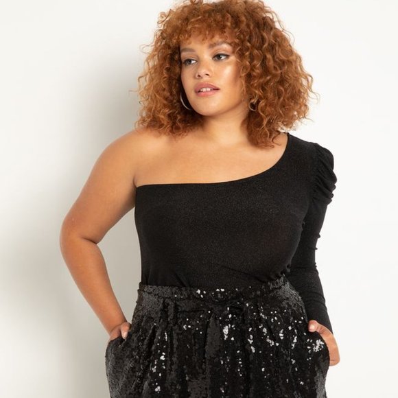 (SOLD) (2) Two Eloquii One Shoulder Lurex Shirts Plus Sz 18/20W - Picture 1 of 4